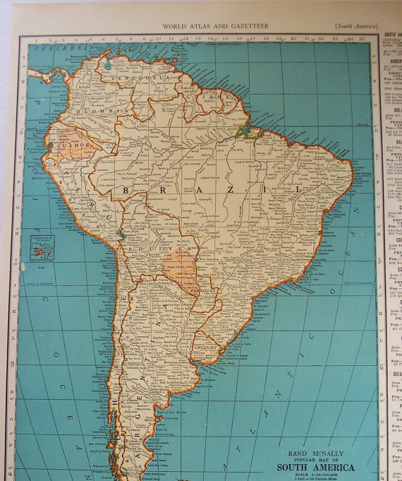South America Atlas Map circa 1935